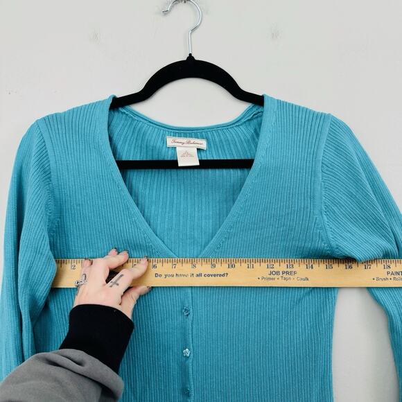 Tommy Bahama Blue Ribbed Button Up Cardigan Women’s Size S - Picture 3 of 6